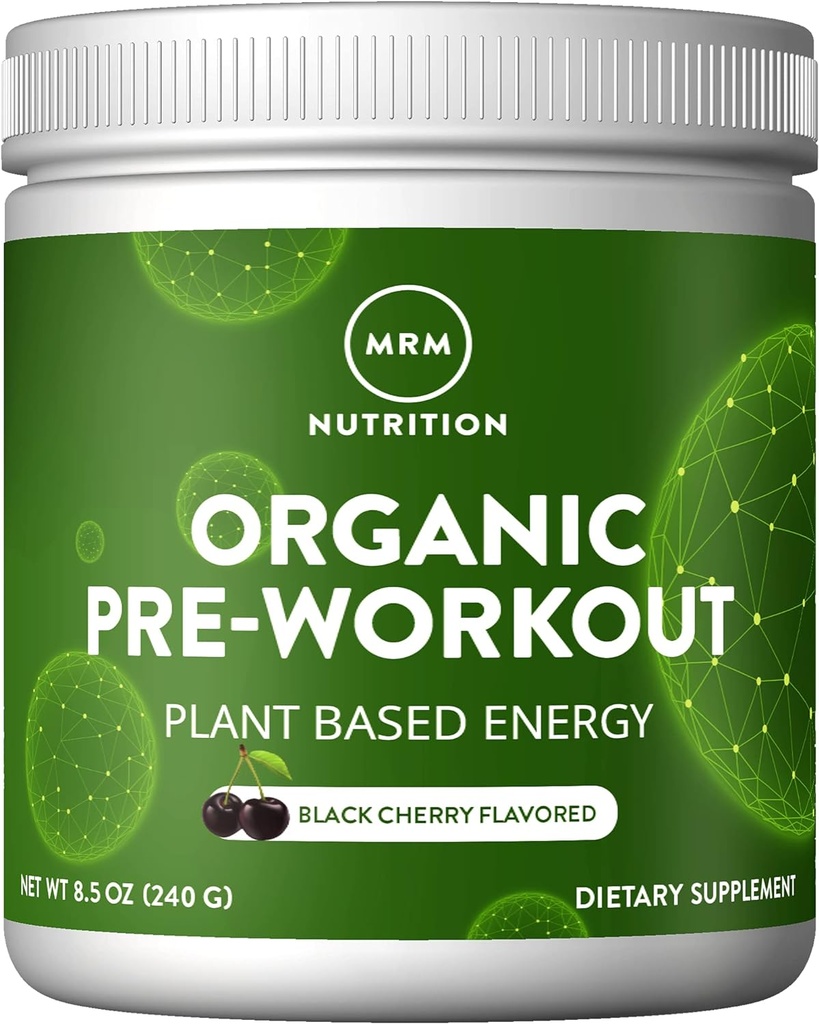 MRM Nutrition Organic Pre-Workout Powder | Black Cherry Flavored | Superfoods + 150mg Natural Caffeine + adaptogens | Clean Energy + Focus| Healthy Blood Flow | Vegan + Non-GMO | 20 Servings