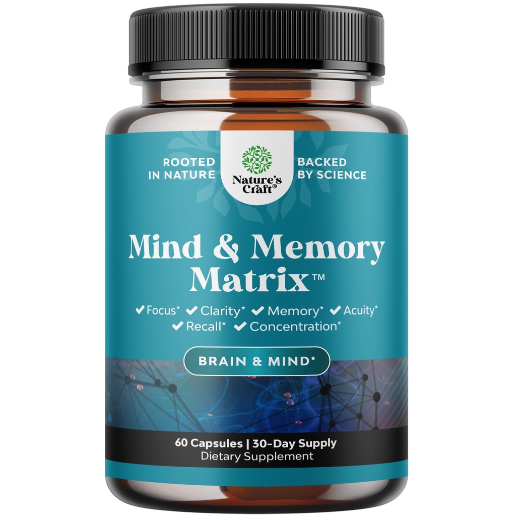 Nootropic Brain Supplement for Memory and Focus Enhancement - Βιταμίνες για Ψυχική Υγεία & Καθαρότητα με VIT A, B6, Ριβοφλαβίνη, Νιασίνη, Thiamin & Folate - Γνωστικό Συγκρότημα για Ζωτικότητα Μυός - 60 Ct