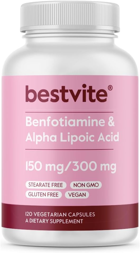 Benfotiamine 150mg / Alpha Lipoic Acid 300mg (120 Vegetarian Capsules) - No Stearates - Vegan - Gluten Free - Non GMO