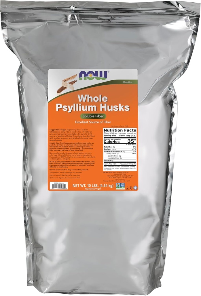 NOW Συμπληρώματα τροφίμων, ολόκληρο το Psyllium Husks, Μη-GMO έργο Επαληθευμένο, Διαλυτό Fiber, 10-Pound