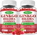 2 Πακέτο Ginkgo Biloba Gummies με Panax Ginseng και μαγνήσιο, Ginkgo Biloba Συμπληρώματα για Εστίαση, Μνήμη και Εγκεφαλική Υγεία για Ενήλικες & Παιδιά, Vegan Raspberry Flavor Gummies, 120 Count