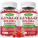 2 Pack Ginkgo Biloba Gummies with Panax Ginseng and Magnesium, Ginkgo Biloba Supplements for Focus, Memory, and Brain Health for Adults & Kids, Vegan Raspberry Flavor Gummies, 120 Count
