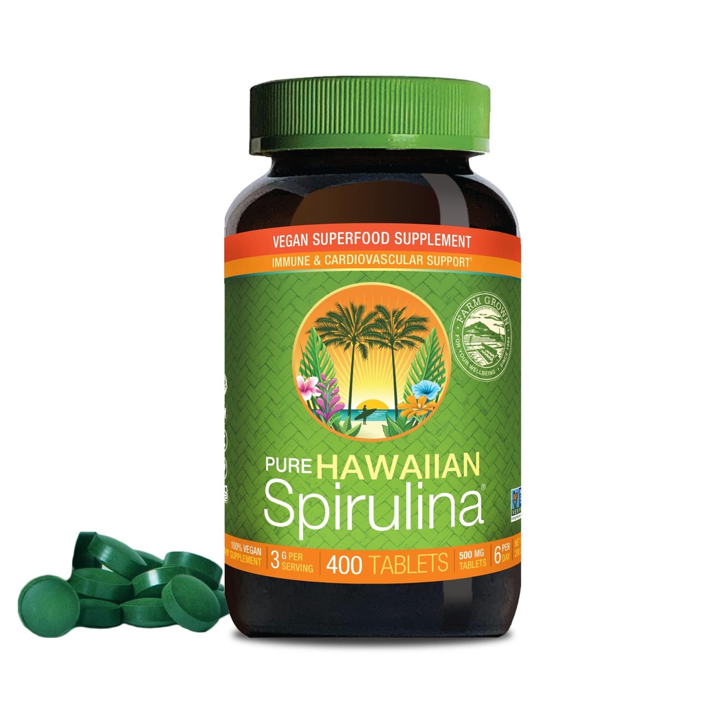 Nutrex Χαβάη, Pure Hawaiian Spirulina 500 mg, Vegan, Υποστηρίζει ανοσοποιητικό σύστημα, καρδιά, κύτταρα και ενέργεια, 400 δισκία