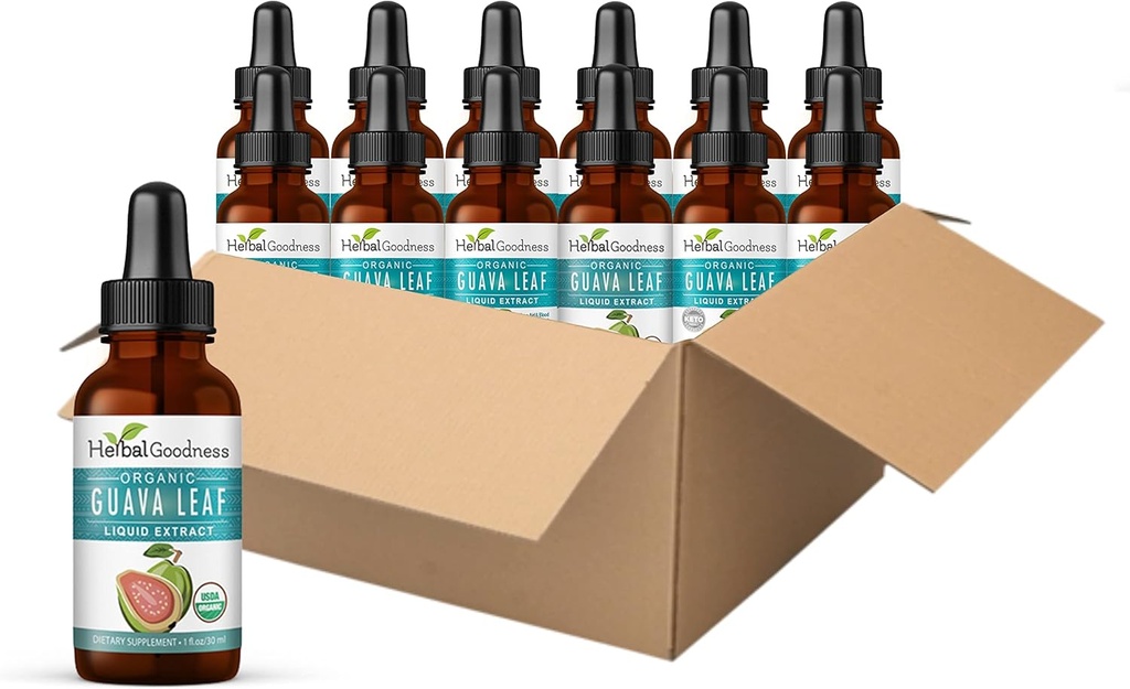 Guava Leaf Extract - Φυσικό φύλλο Guava - Υποστηρίξτε τα μαλλιά, το δέρμα και τα νύχια, την πέψη και την ανοσία - Υγεία και ευεξία - μη GMO -1oz Liquid - βοτανική καλοσύνη (πακέτο των 12)