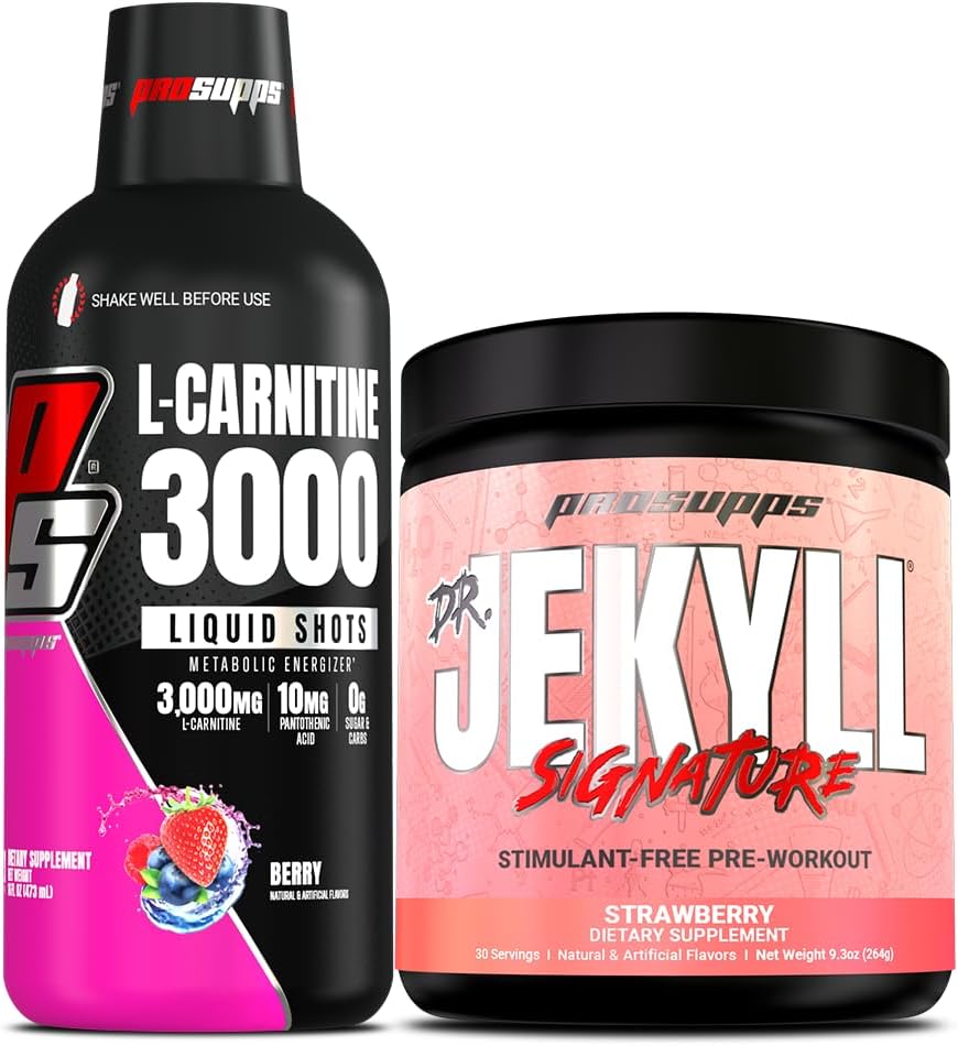 PROSUPPS L-Καρνιτίνη 3000 Διεγερτικές Ελεύθερες Υγρές Σφηνές (Berry) Dr. Jekyll Υπογραφή Έντονη Εστίαση, Ενέργεια & Αντλίες Προ-Εργασία σκόνη (Strawberry) Bundle