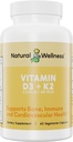 Natural Wellness Vitamin D3 + K2 – High Potency Vitamin D3 2500 IU & K2 MK-7 45 mcg – Supports Bone Strength, Heart Health, Immunity & Metabolism - All-in-One Natural Vegan Supplement, 90 Capsules