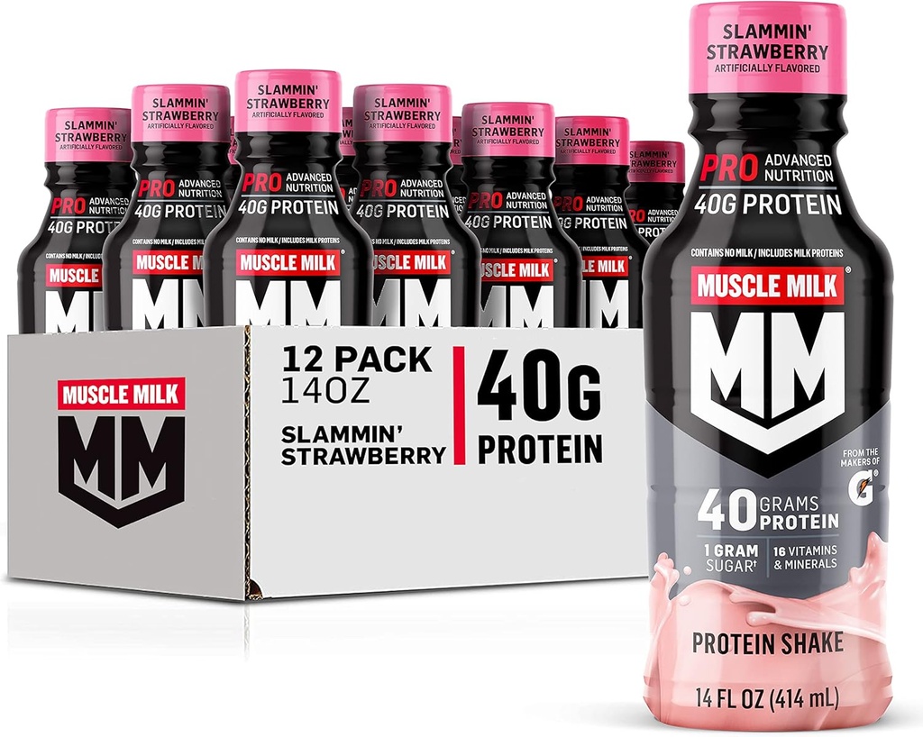 Μυϊκό γάλα Pro Σειρά πρωτεΐνης Shake, Slammin' Φράουλα, 40g πρωτεΐνη, 14 Fl Oz, 12 Pack