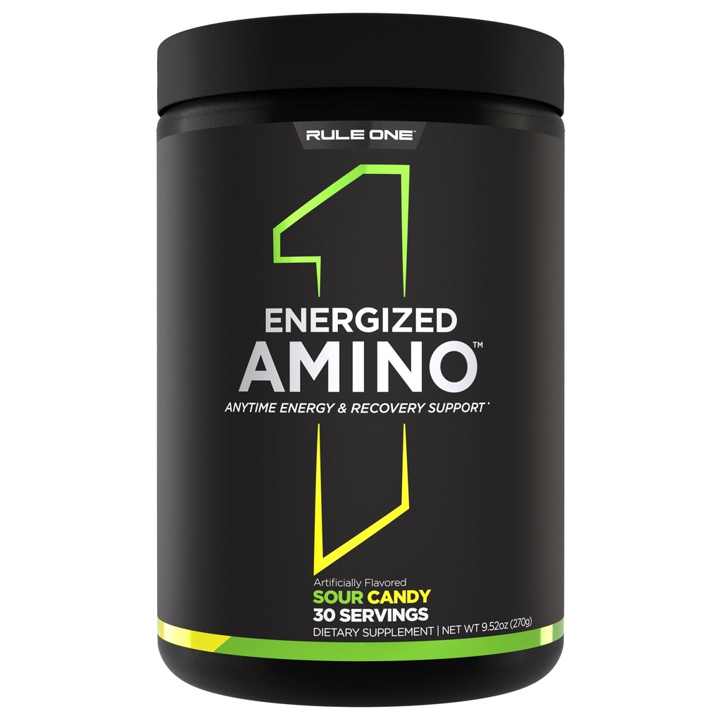 Κανόνας 1 Energized Amino – Ανά πάσα στιγμή ενέργεια και την υποστήριξη αποκατάστασης με BCAAs, Γλουταμίνη, κιτρουλίνη, βήτα αλανίνη, και καφεΐνη από πράσινο καφέ & φύλλα τσαγιού (30 σερβίρεται, Sour Candy)