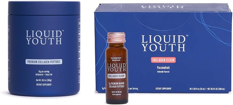 Collagen Peptides Powder & Passion Fruit Liquid Collagen Shots for Women & Men - Type I & III Premium Grass-fed Bovine & Marine Collagen - για την ανάπτυξη των μαλλιών, δέρμα, νύχια, οστά, κοινή υγεία (40 υπηρεσίες)