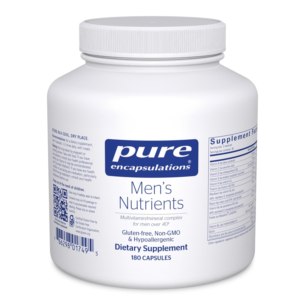 Pure Encapsulations Men's Nutrients - Multivitamin Mineral Supplement to Support Energy, Endurance & Stamina in Men Over 40* - Vitamin D & Vitamin C - Gluten-Free & Non-GMO - 180 Capsules