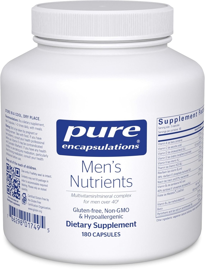 Pure Encapsulations Men's Nutrients - Multivitamin Mineral Supplement to Support Energy, Endurance & Stamina in Men Over 40* - with Vitamin D, Vitamin C & Trace Minerals - 180 Capsules