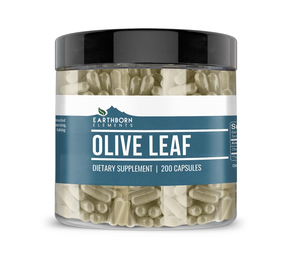 Earthborn Elements Olive Leaf Extract 200 Capsules, Pure & Undiluted, No Additives
