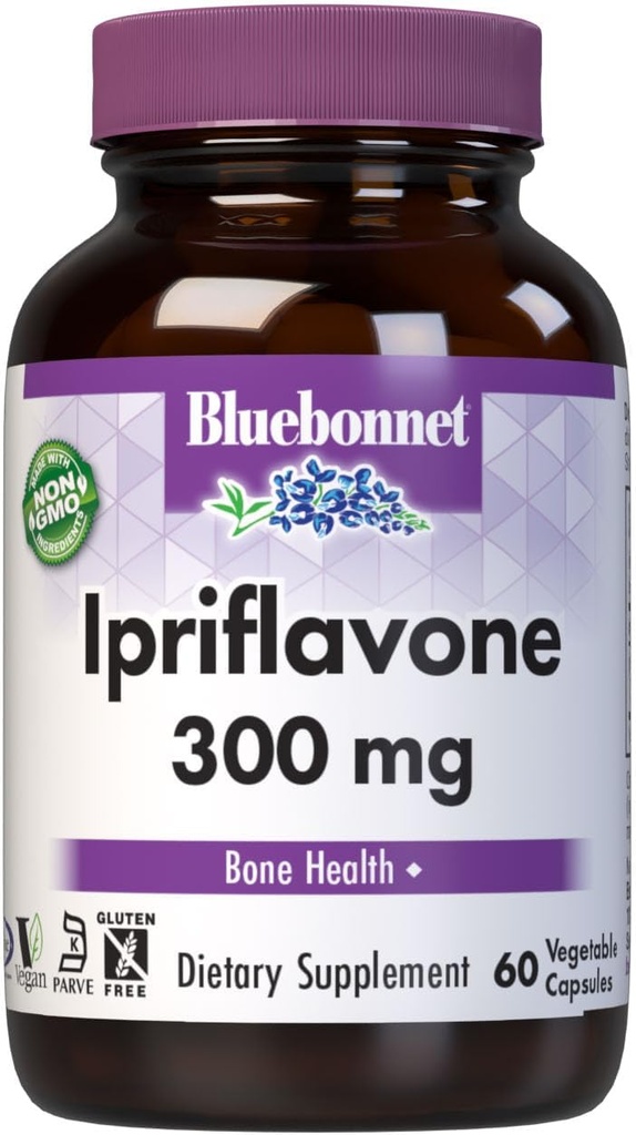 BlueBonnet Διατροφή Ipriflavone 300mg – για την υγεία των οστών* – Ostivone Source - Μη ΓΤΟ, Vegan, Kosher Πιστοποιημένο, χωρίς γλουτένη, χωρίς σόγια, χωρίς γαλακτοκομικά- 60 κάψουλες λαχανικών, 60 Σερβιέτες