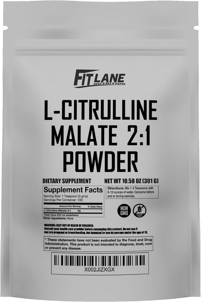 L Citrulline Malate 2 1 σκόνη 300 γραμμάρια - Μαζικό συστατικό - Δωρεάν μορφή Amino Acid Pre Processing Supplement - Ακατέργαστη και καθαρή χωρίς πρόσθετα από Fit Lane Διατροφή.