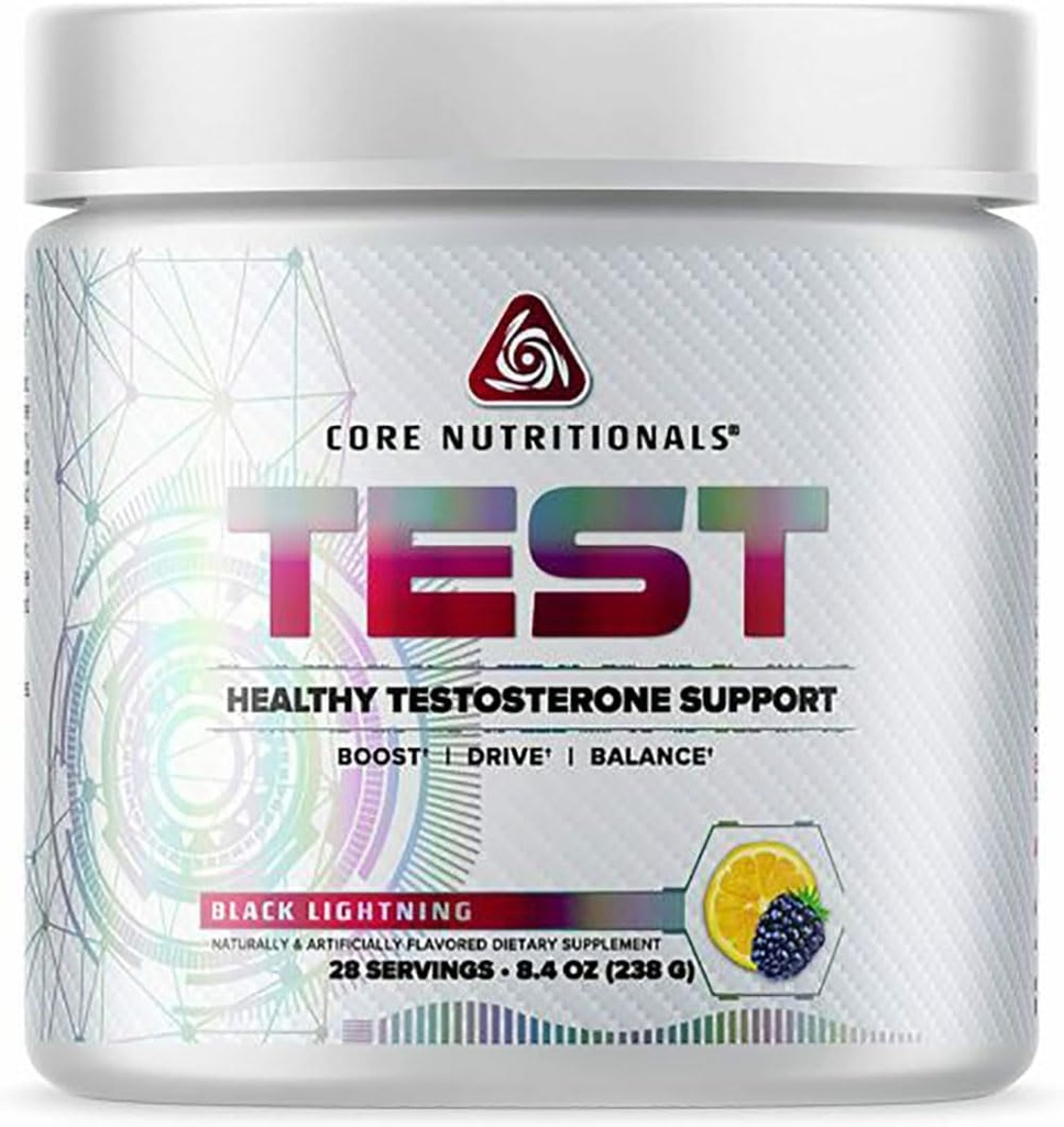 Core Nutritionals Test Vitality & Testosterone Support | with KSM-66 Ashwagandha, Calcium D-Aspartic Acid, & Pine Extract | 28 Servings (Black Lightning)