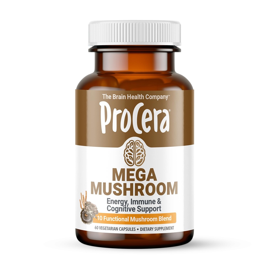 Procera Mega Mushroom - Βελτιωμένη Μνήμη, Φυσική Ενέργεια & Πνευματική Καθαρότητα - Καθαρό μυαλό - Ανύψωση Εγκεφαλική ομίχλη - Ανοσοποιητική υποστήριξη - Detox - Lions Mane Chaga Cordyceps Shiitake Turkey Tail - 60 Count