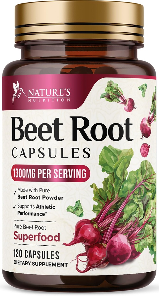 Organic Beet Root - 1300mg per Serving - Extra Strength Organic Beetroot Powder Supplement - Supports Nitric Oxide Production, Heart Health & Natural Energy - Bottled in USA - 120 Veggie Capsules