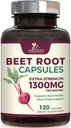 Beet Root Capsules 1300mg - Extra Strength Red Beetroot Powder Supplement – Supports Nitric Oxide Production, Heart Health & Natural Energy – Non-GMO, Vegan, Gluten Free – 120 Veggie Capsules