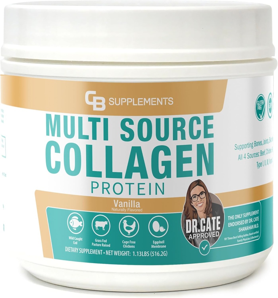 Συμπληρώματα CB Multi Collagen Protein – Hydrolyzed Collagen για το Joint, Skin, Gut, Hair & Nail Health – Βανίλια Γεύση σκόνη με τύπους I, II, III, V & X – Grass-Fed & Clean – 58 Σερβιέτες