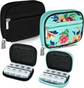 Serfeymi Weekly Travel Pill Organizer Pill Case for Purse with Removable 7 Day Pill Box, Fashionable Travel Medicine Organizer Pill Container for Medicine, Vitamin, Supplement - Black 01 + Green 01