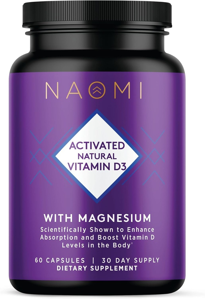 NAOMI ενεργοποιημένη βιταμίνη D3 5000 IU (125 mcg) συμπλήρωμα με μαγνήσιο για ισχυρά οστά, δόντια, μύες, ανοσοποιητικό και Mood Support, μη-GMO, χωρίς γλουτένη, 60 Veggie Caps, 30 ημέρες προσφοράς