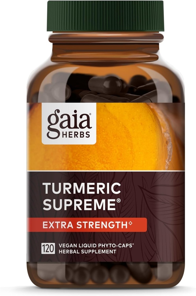 Gaia Herbs Turmeric Supreme Extra Strength - Supports Occasional Speaking from Normal Wear & Tear - with Turmeric Curcumin & Black Pepper - 120 Vegan Liquid Phyto-Capsules (Up to 120-Day Supply)
