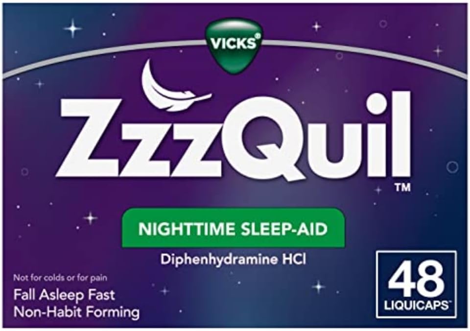ZzzQuil, Nighttime Sleep Aid LiquiCaps, 25 mg Diphenhydramine HCl, No.1 Sleep-Aid Brand, Non-Habit Forming, Fall Asleep Fast, 48 Count