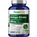 NusaPure Ginkgo Biloba 50: 1 Extract, 250 mg Ισοδύναμο με 12.500 mg ανά Veggie Caps 200 Caps (χορτοφαγικά, μη ΓΤΟ, Vegan) Bioperine