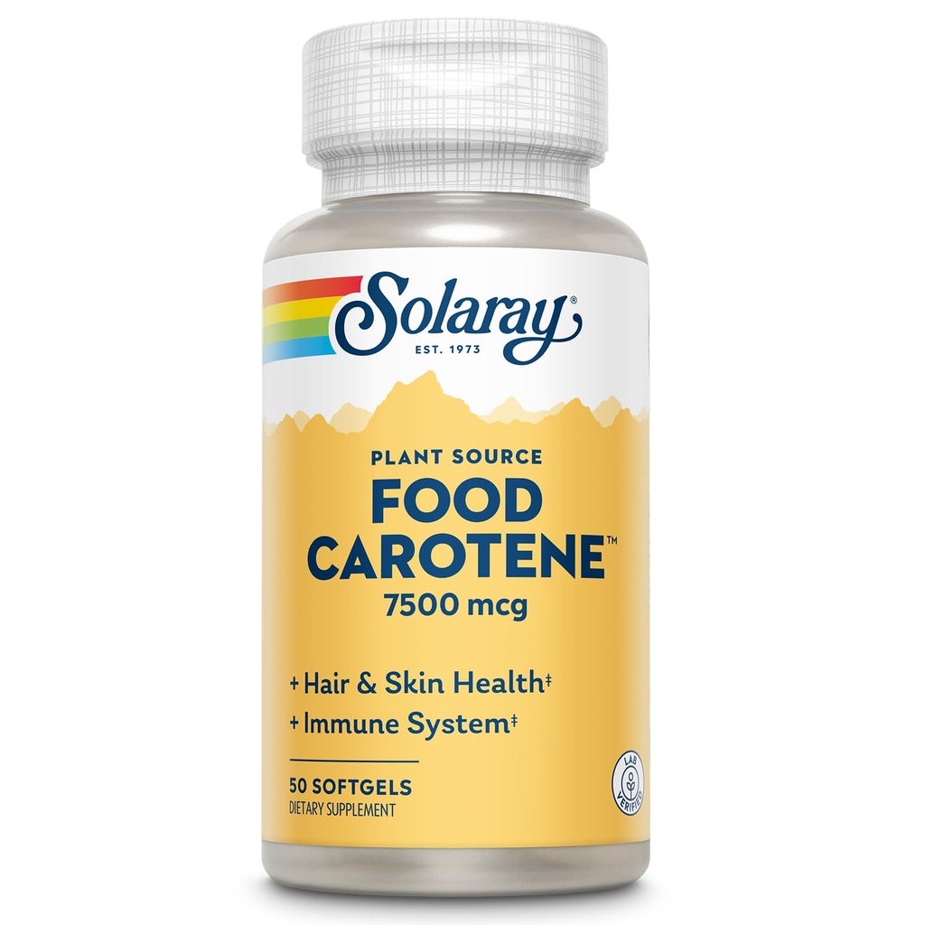 SOLARAY Food Carotene 7500mcg (25000 IU) - Beta Carotene Vitamin A Supplement - Wellness and Immune Support Supplement, Potent Eye Vitamins and Skin Food, Plant Sourced, 60-Day Guarantee, 50 Softgels