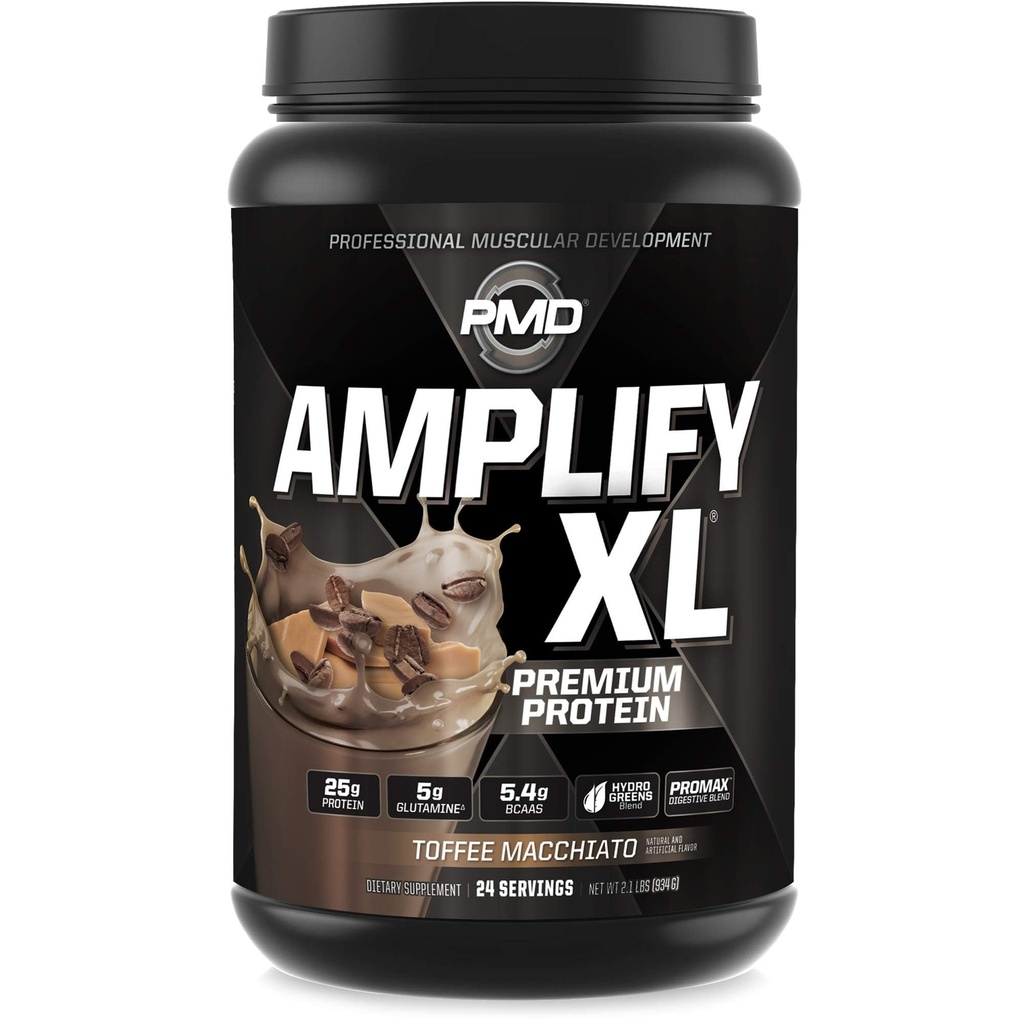 PMD Sports Ενισχύστε XL Premium συμπλήρωμα πρωτεΐνης Whey Hydro Greens Blend - Γλουταμίνη και πρωτεΐνη Whey Matrix με Superfood για τους μυς, τη δύναμη και την ανάκτηση - Toffee Macchiato (24 σερβιρίσματος)