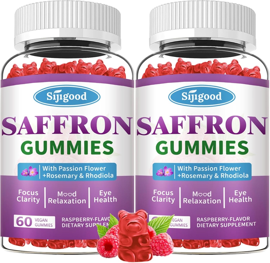 2 συσκευασίες Saffron Gummies - Συμπλήρωμα χωρίς ζάχαρη Saffron για τους άνδρες συμπλήρωμα υποστήριξης διάθεσης γυναικών με εκχύλισμα σαφράν, πάθος λουλούδι, μαγνήσιο και βιταμίνες για χαλάρωση, εστίαση, άρωμα βατόμουρο