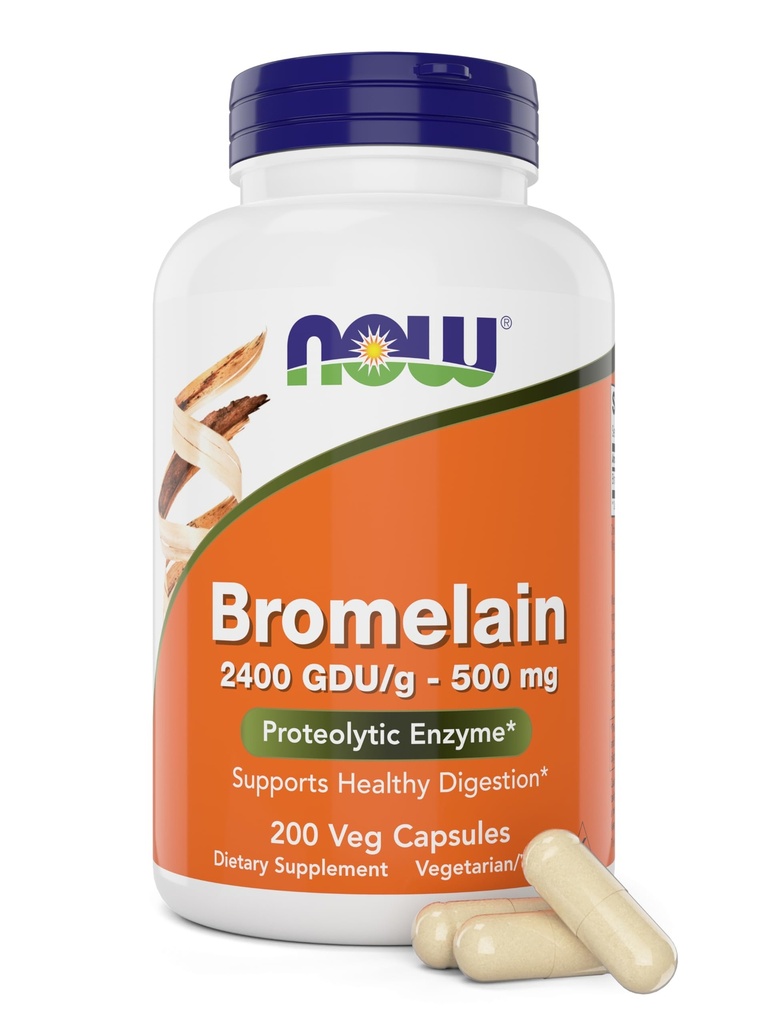 Τώρα Bromelain 500 mg, 200 κάψουλες Veg - Φυσικό ανανά, Proteolytic Enzyme Supplement, 2400 GDU