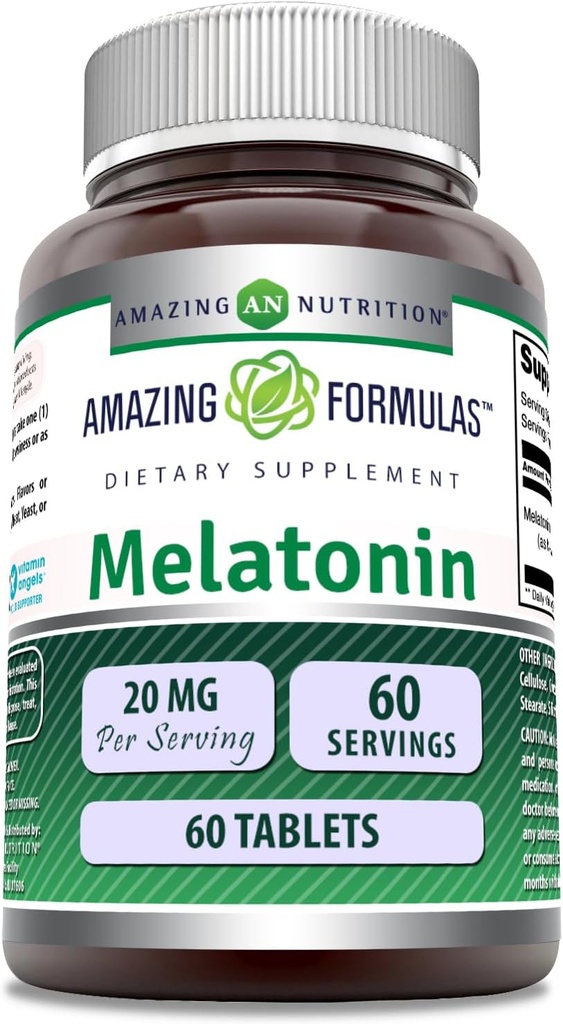 Amazing Formulas Melatonin Supplement | 20 Mg Per Serving | Tablets | Non-GMO | Gluten-Free | Made in USA (1 Pack, 60 Count)