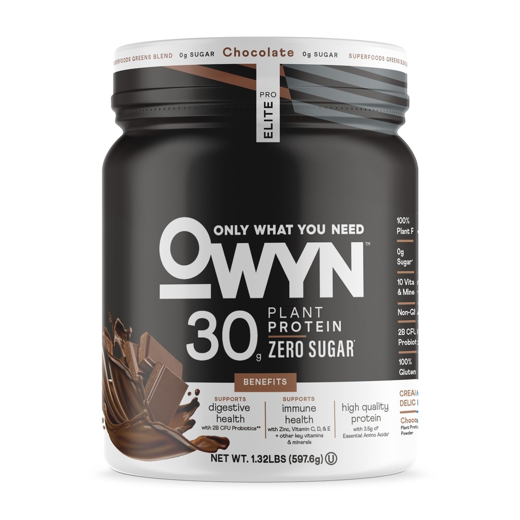 OWYN μόνο αυτό που χρειάζεστε Pro Elite υψηλής πρωτεΐνης σκόνη, 30g Vegan πρωτεΐνη για την αποκατάσταση προπόνησης, Νόστιμη ομαλή γεύση, Zero ζάχαρη, χαμηλή υδατάνθρακες, σοκολάτα, 12 εξυπηρετούν (1,32 LB)