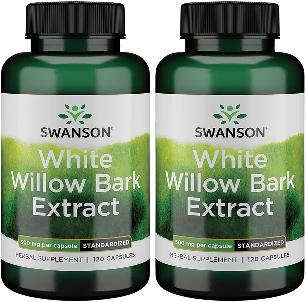 Swanson White Willow Bark Extract - Προωθεί την κοινή υποστήριξη και ανακούφιση των μυών - Τυποποιημένη σε 15% Salicin - Φυσικό συμπλήρωμα με μη ερεθισμό στο στομάχι - (120 κάψουλες, 500mg έκαστο) (2 Pack)