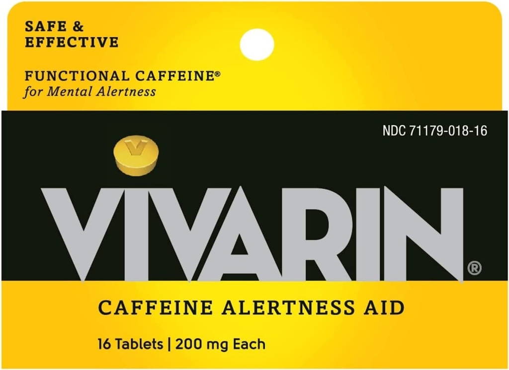 Vivarin, Caffeine Pills, 200mg Caffeine in Each Tablet, Safely and Effectively Helps You Stay Awake, Alertness Aid, Energy Supplement, 16 Tablets - 5 Pack