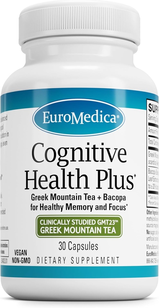 EuroMedica Γνωστική Υγεία Plus - Healthy Brain Supplement to Support Focus & Memory - Μη ΓΤΟ & Vegan Supplement with Greek Mountain Tea & Botanicals - 30 Κάψουλες (30 Σερβιέτες)