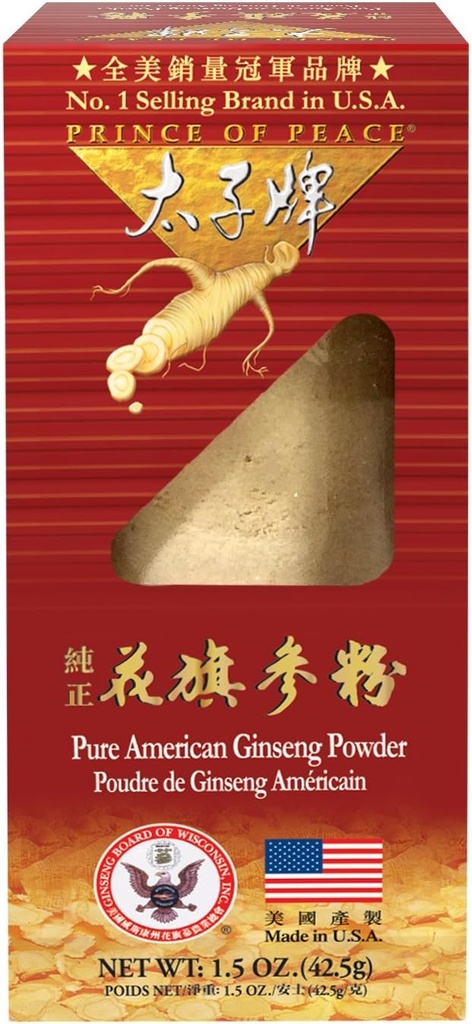 Prince of Peace 100% Wisconsin Αμερικανική Ginseng σκόνη (Panax Quinquefolium), κουτί δώρων 1.5oz