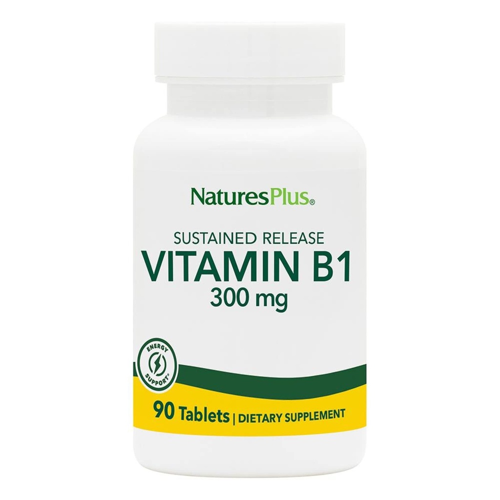 Natures Plus Βιταμίνη Β1 (Thiamin HCI), Παρατεταμένη απελευθέρωση - 300 mg, 90 χορτοφαγικά δισκία - Χωρίς γλουτένη - 90 Σερβιέτες