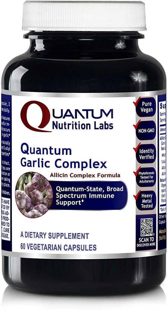 Quantum Nutrition Labs Quantum Garlic Complex - συμπλήρωμα σκόρδου αλλικίνη, χάπια σκόρδου, εκχύλισμα αλλικίνης, εκχύλισμα σκόρδου, οργανικές κάψουλες σκόρδου, ανοσοποιητική υποστήριξη - 60 κάψουλες χορτοφάγων