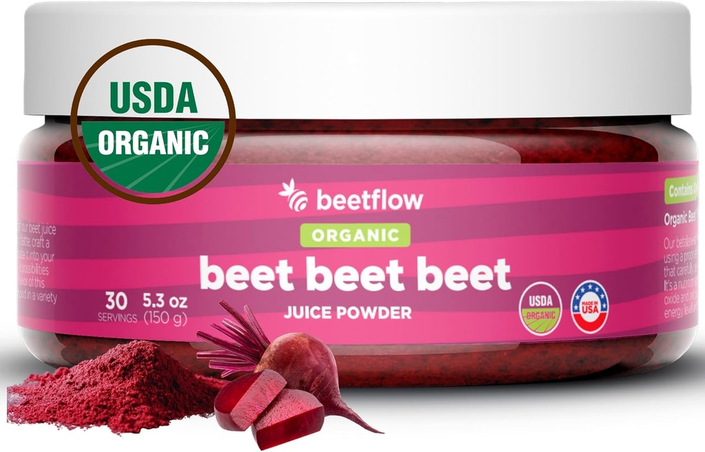 Beet Beet Beet - Organic Beet Juice Powder Healthy Blood Pressure, Cholesterol - Pure USA Grown - No Additives or Flavors-Superfood Supplement - Nitric Oxide Boosting Nutrients (30 Servings)