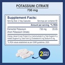 Potassium Citrate 730mg Supplement, Supports Kidney Function & Healthy Muscle - 120 Vegetable Capsules