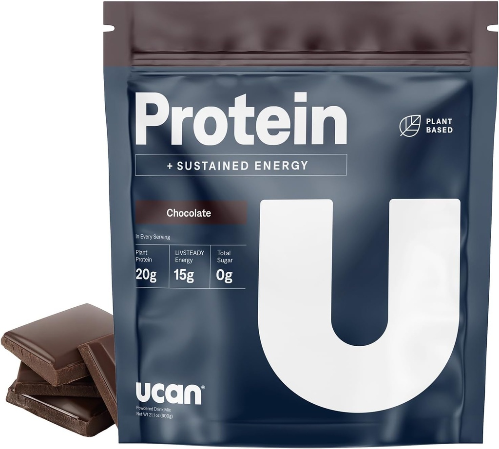 UCAN Energy + Plant Protein Powder - Vegan Plant Based Protein 20g Pea Protein with Amino Acids EAAs & BCCAs - Keto Protein Powder - Δεν Προστέθηκε Ζάχαρη, Χωρίς Γλουτένη - Σοκολάτα -12 Σερβιέτες