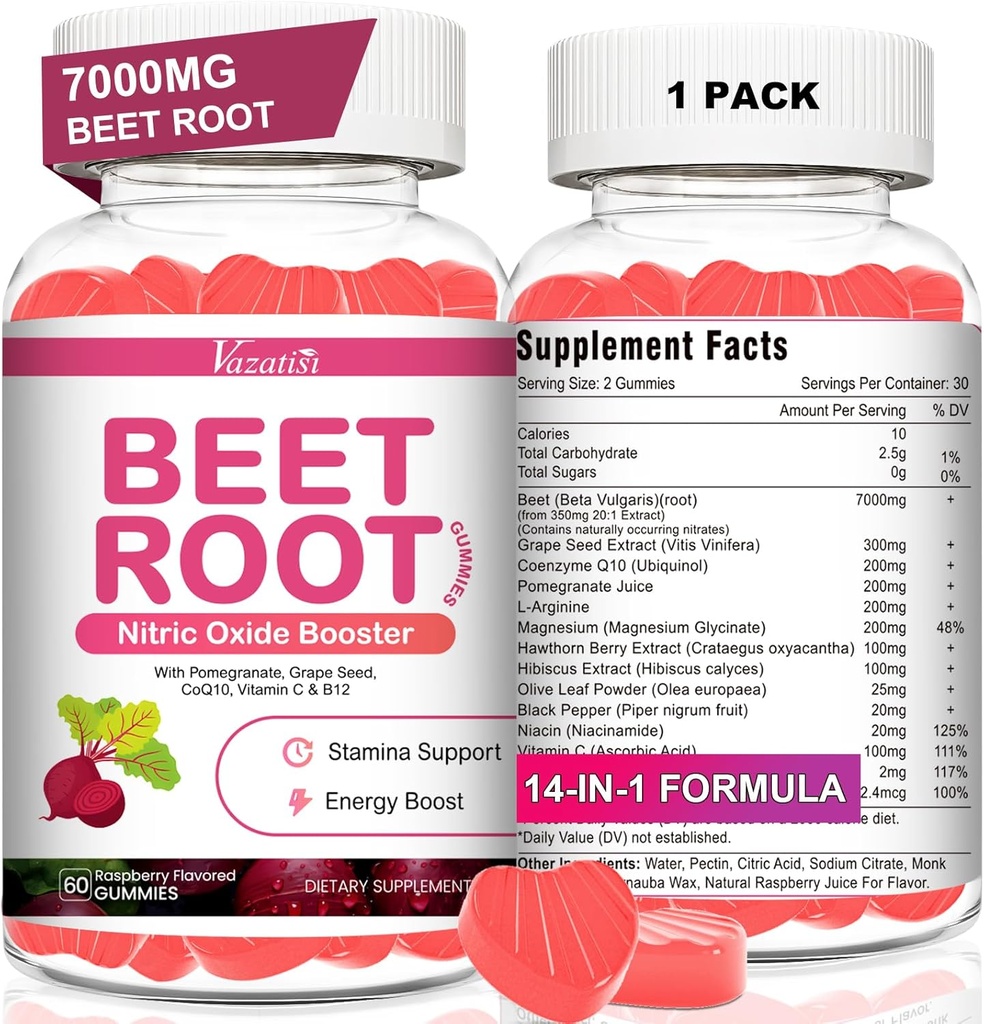 Τσίχλες ρίζας τεύτλων - Nitric oxide Beet Gummies for Circulation Support, Nitric oxide Production - with Grape Seed, Hawthorn Berry, Hibiscus, Organic, Non-GMO, 60 Gummies