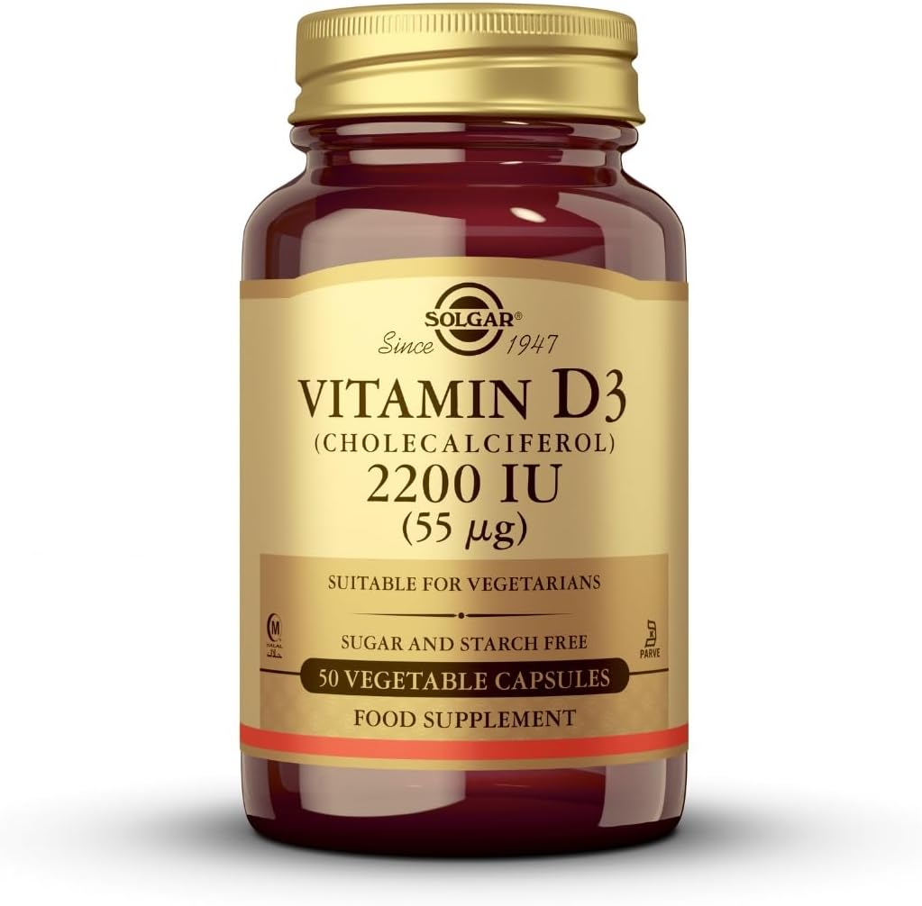 Solgar Vitamin D3 (Cholecalciferol) 55 mcg (2200 IU), 50 κάψουλες λαχανικών - Βοηθά στη διατήρηση υγιεινών οστών & δοντιών - Υποστήριξη ανοσοποιητικού συστήματος - Μη ΓΤΟ, Χωρίς γλουτένη, Χωρίς γαλακτοκομικά, Kosher - 50 Σερβιέτες