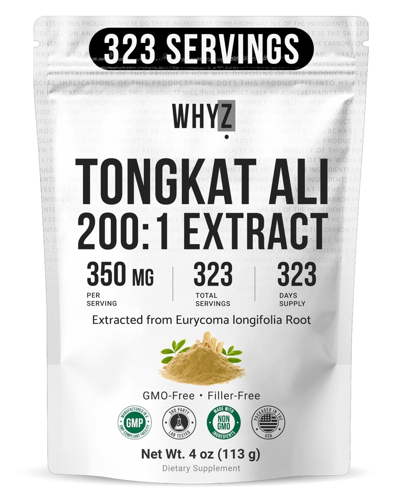 WYZ Tongkat Ali Powder 113g, Pure Longjack 200:1 Extract Eurycoma Longifolia συμπλήρωμα σκόνης για την αυξημένη φυσική απόδοση και την ευεξία, Longjack Tongkat Ali για άνδρες και γυναίκες, 323 εξυπηρετεί