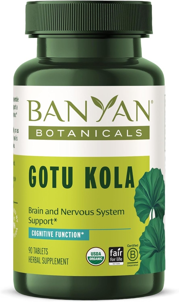 Banyan Botanicals Gotu Kola (Centella Asiatica) – Βιολογικό Adaptogen & Nootropic Brain Supplement Υποστήριξη για Υγιή Μνήμη & Συγκέντρωση* – 90 Tablets – Ελεύθερα Εμπορευμένα Διατηρημένα Vegan