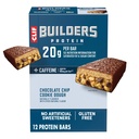 CLIF BUILDERS + Caffeine Protein Bars - Chocolate Chip Cookie Dough Flavor - 20g Πρωτεΐνη με βάση το φυτό - Χωρίς γλουτένη - Μη ΓΤΟ - Χαμηλή Γλυκαιμική - Δεν Τεχνητά γλυκαντικά - 2.4 oz. (12 Pack)