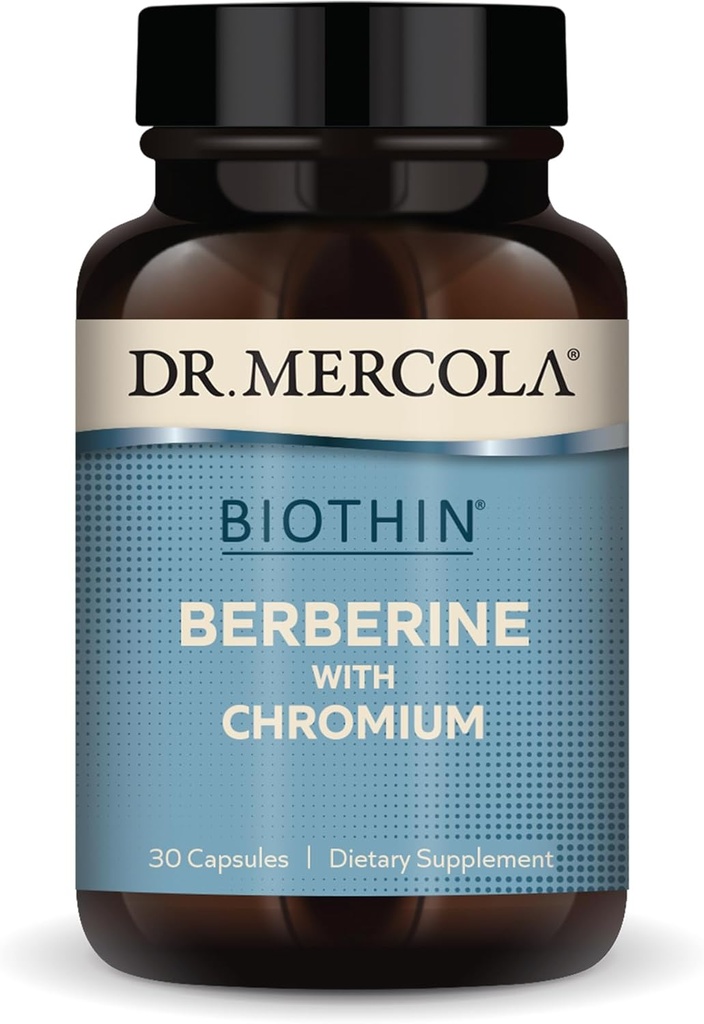 Dr. Mercola Biothin Berberine με Χρώμιο - Υποστηρίζει Υγιής Μεταβολική Λειτουργία - Ενισχυμένη Απορρόφηση - Μη ΓΤΟ, Χωρίς Γλουτένη & Χωρίς Σόγια - 30 Κάψουλες (30 Σερβιέτες)