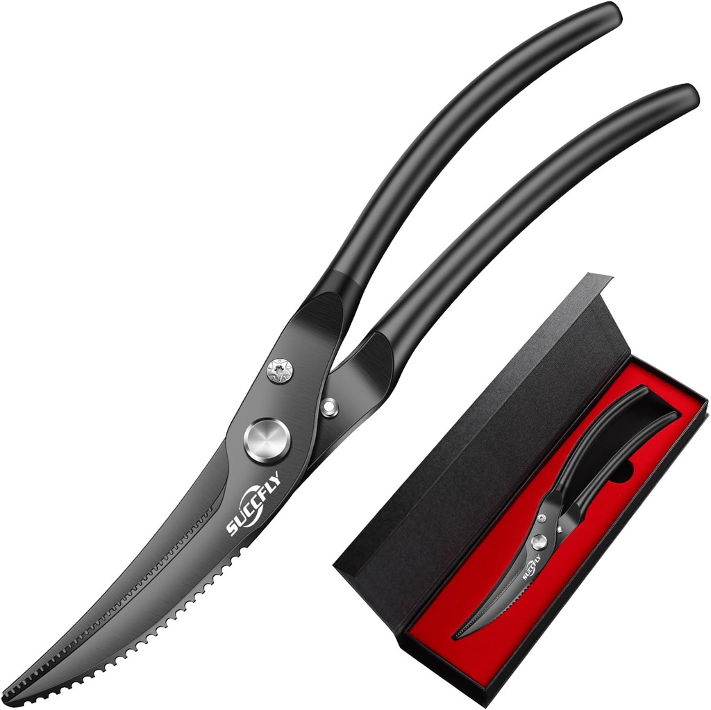 Ψαλίδι κουζίνας Heavy Duty, Premium Ψαλίδι κουζίνας Ανοξείδωτο ατσάλι, 8.8" Ψαλίδι πουλερικών Ultra Sharp για κρέας κοτόπουλο των οστών, Ψαλίδι τροφίμων Anti-Slip λαβή, Μαύρο Τιτανίου πλάκα, άνοιξη φορτωμένο